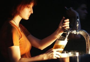 woman serving beer