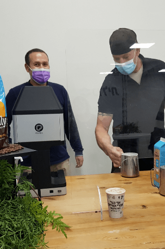 Serving Printed Coffee at Clalit Vaccination Event