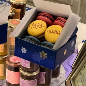 box of printed macarons